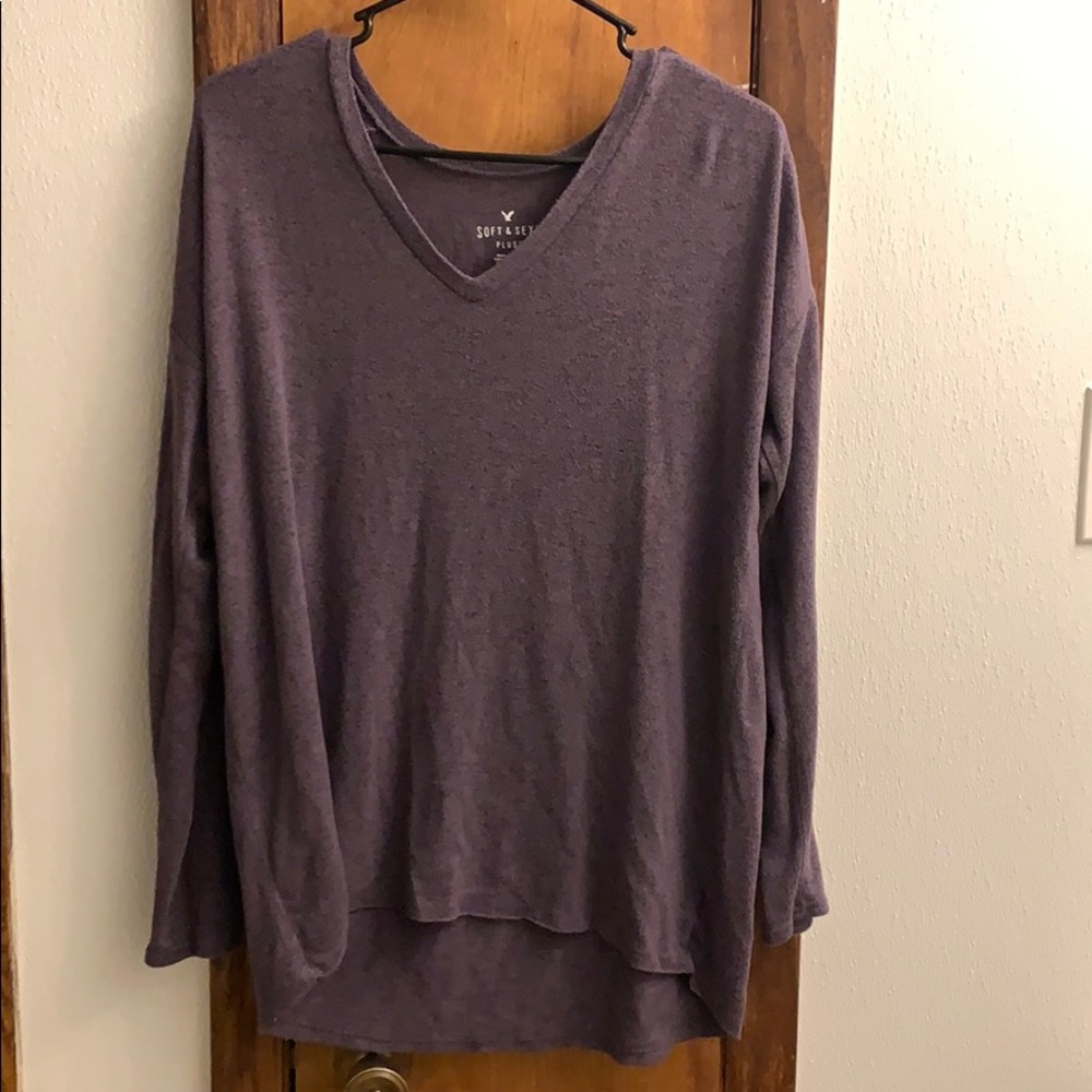 AEO knit shoulder v-neck tee